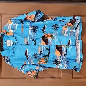 20 Palms Blue Hawaiian Print Men's Casual Button Down Shirt